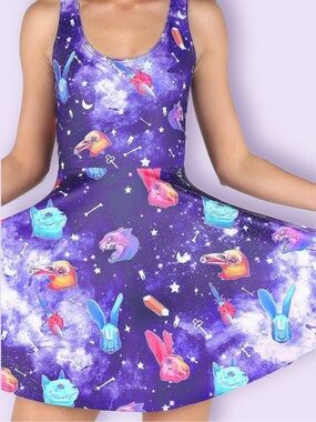 BlackMilk Space Skulls Reversible Skater Dress XS RARE LIMITED Galaxy Spacecore